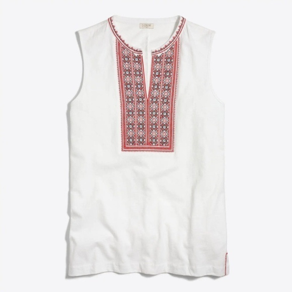 J.Crew Embroidered Placket Tank Top